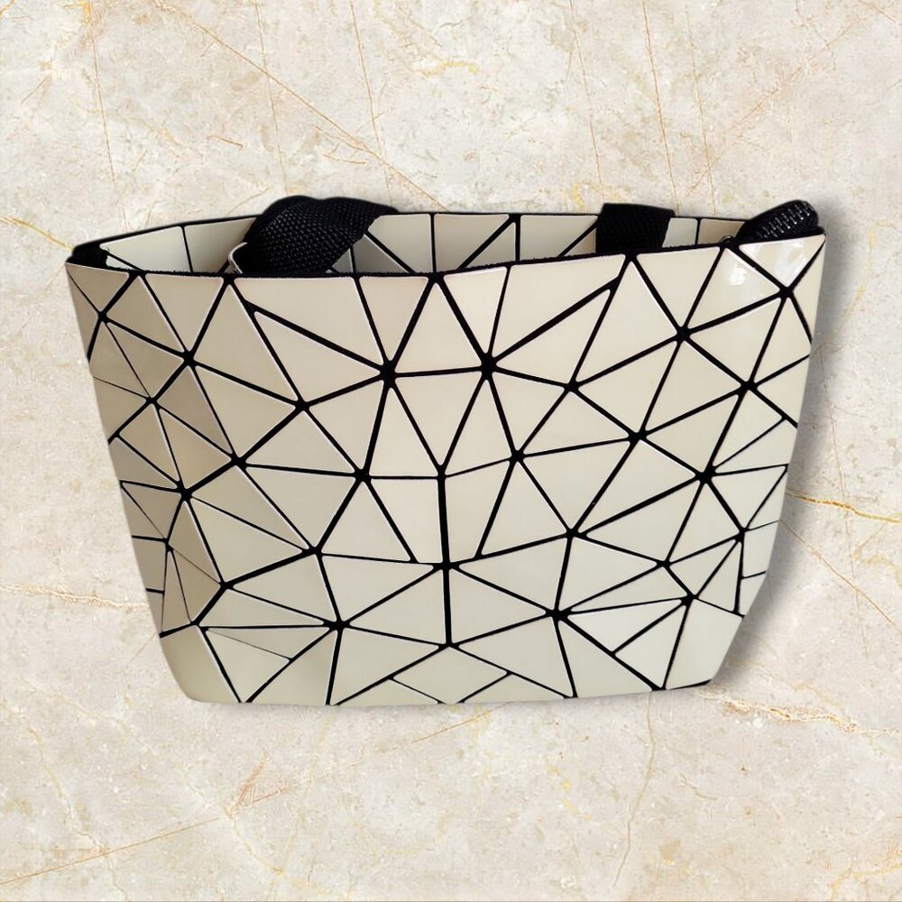 Geometric Folding Triangles Crossbody Bag – Glossy Beige Triangular Panels - Picture 8 of 8